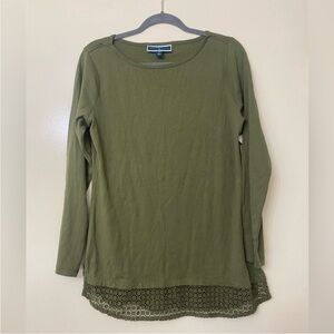 Olive Long Sleeve Top with Lace Detail